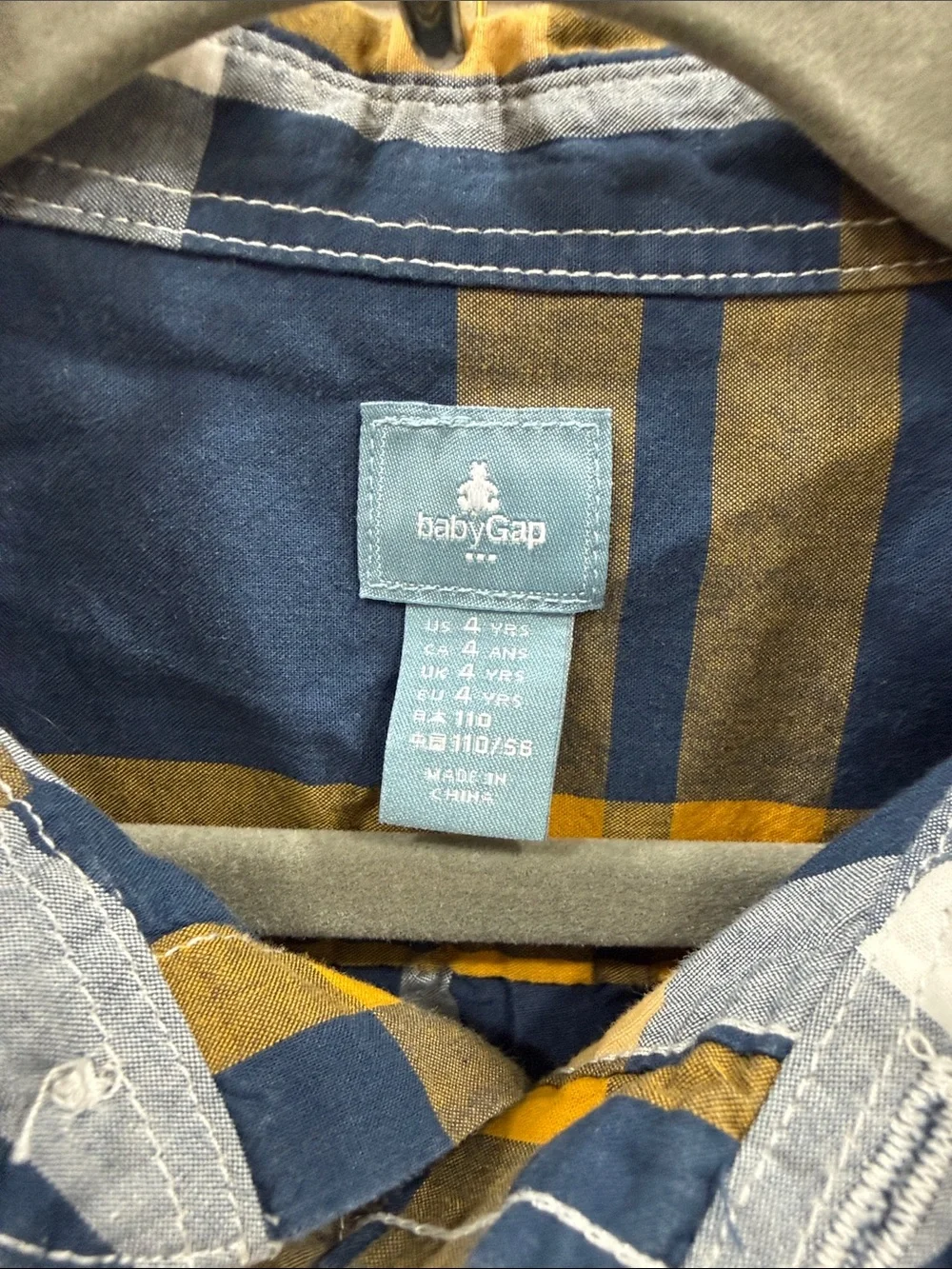 GAP Boys Navy & Mustard Plaid Button-Down Shirt